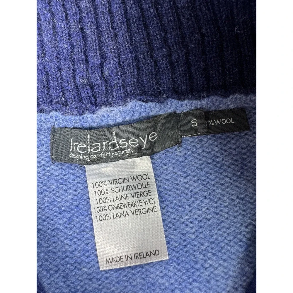 Irelands Eye 100% Wool Sweater Mens Small Blue 1/4 Zip High Neck Villanova